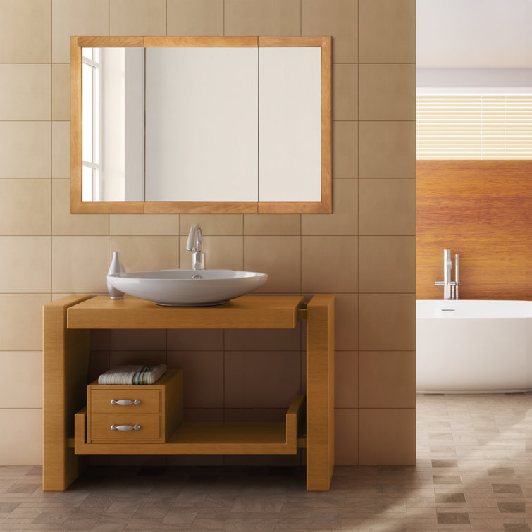 Winston Porter 1616F2CCC96D46FCB1AABBD60BA2917E Searle Surface Mount Framed 3 Doors Medicine Cabinet Finish Nutmeg Oak Size 30 H x 48 W x 5 D